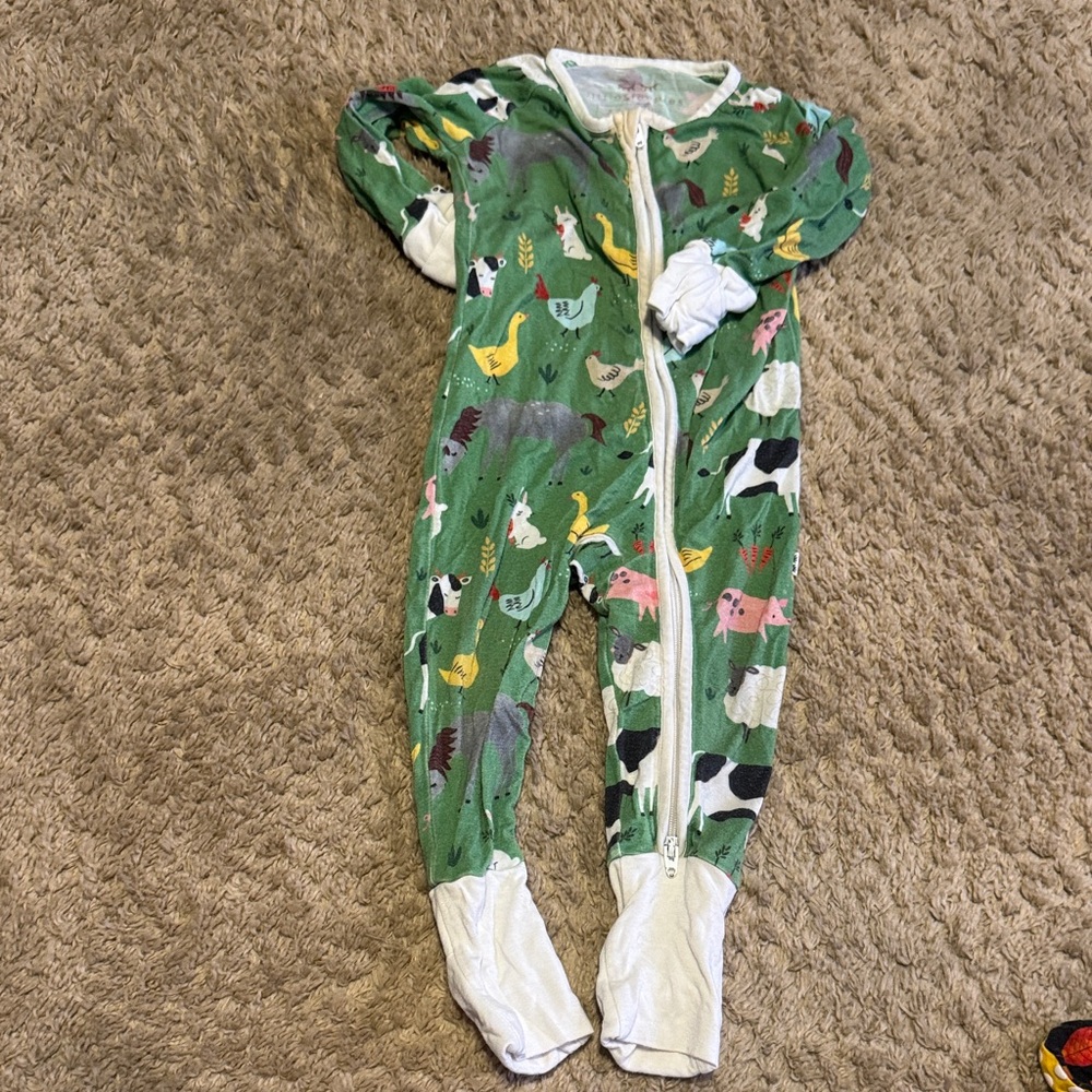 Little Sleepies Green Farm Animal Footed One-Piece
